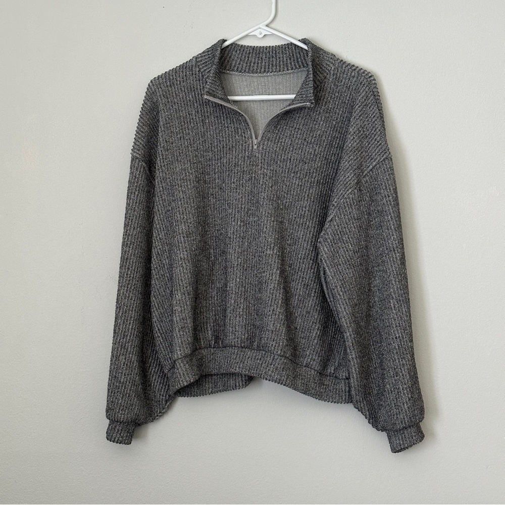 Soft Grey Heather Quarter Zip Sweater